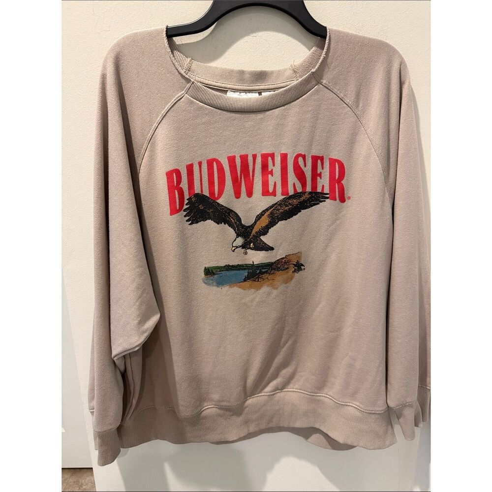 Budweiser Red Logo Beige Eagle Pullover Sweatshirt comfortable size XXL